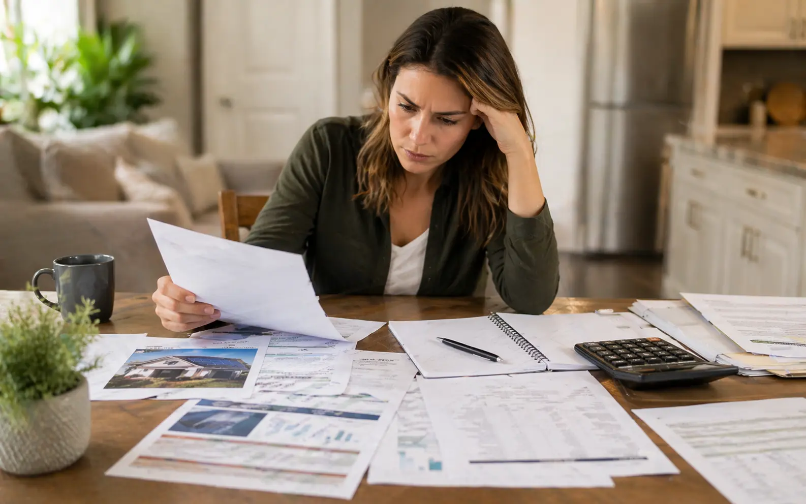 Colorado homeowner reviewing a solar sales proposal, contract, and financing documents