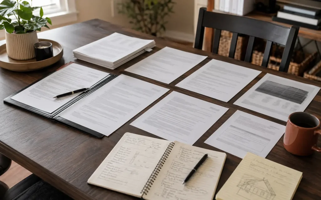 Solar agreement pages and homeowner notes organized for a Tesla or SolarCity contract review