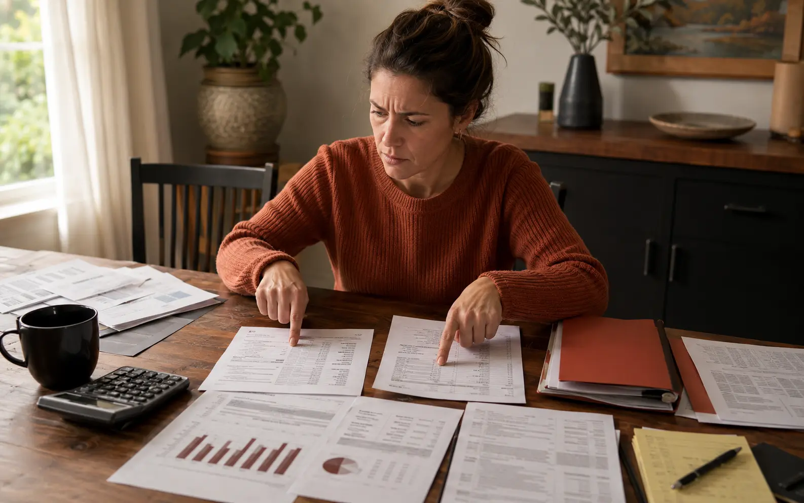 Colorado homeowner comparing solar contract, financing, and payment documents at a table